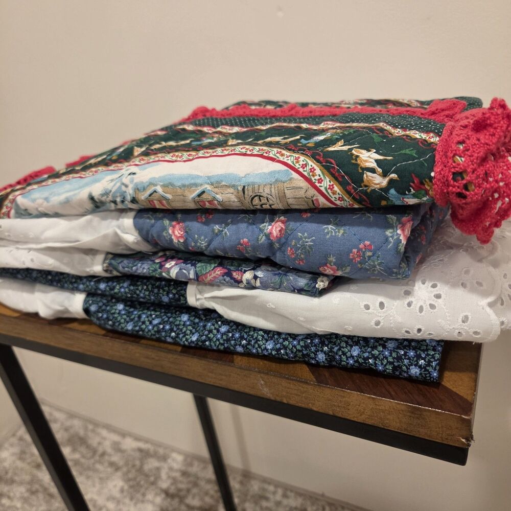 Vintage 80s 90s Lot Of 5 Pillow Cases Floral Lace Trim Cottagecore Grannycore